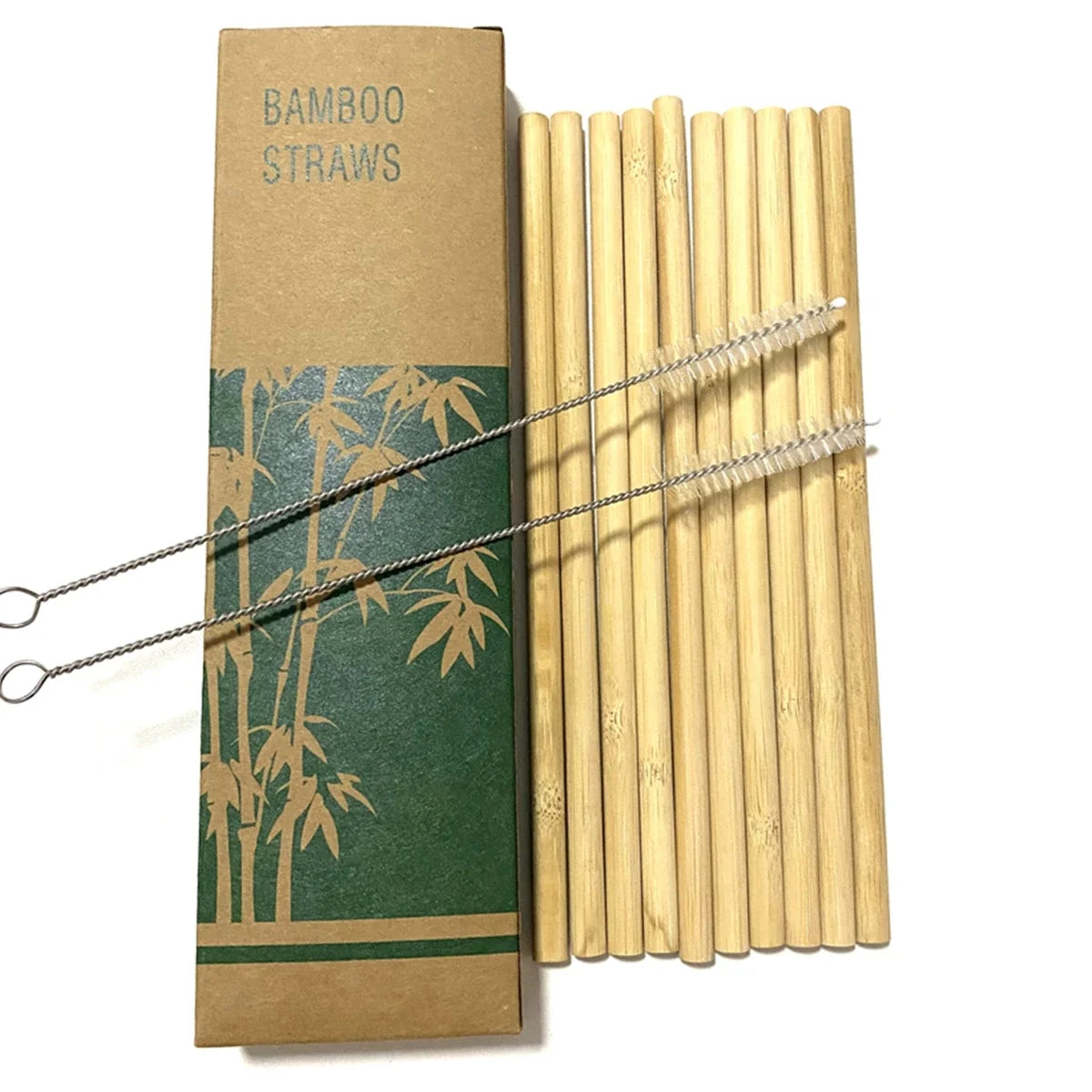 Sustainable Reusable Bamboo Straws – 10 Pcs Eco-Friendly Biodegradable Straws with Cleaning Brushes – Perfect for Cocktails, Milkshakes, and Cold Drinks