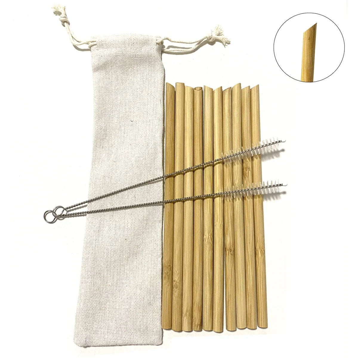 Sustainable Reusable Bamboo Straws – 10 Pcs Eco-Friendly Biodegradable Straws with Cleaning Brushes – Perfect for Cocktails, Milkshakes, and Cold Drinks