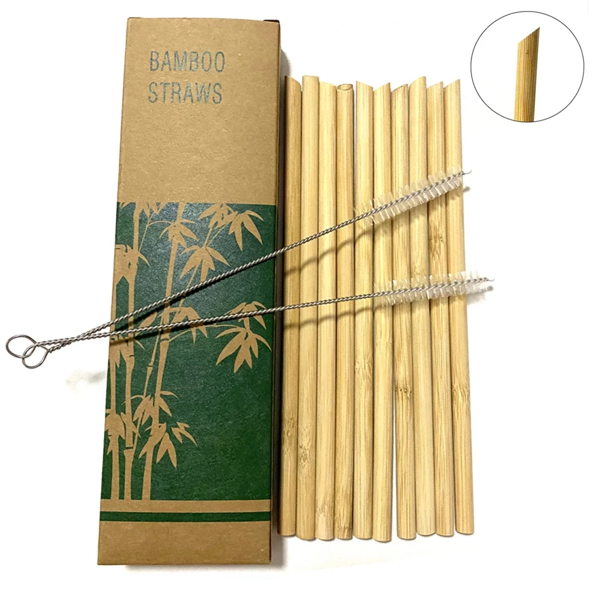 Sustainable Reusable Bamboo Straws – 10 Pcs Eco-Friendly Biodegradable Straws with Cleaning Brushes – Perfect for Cocktails, Milkshakes, and Cold Drinks