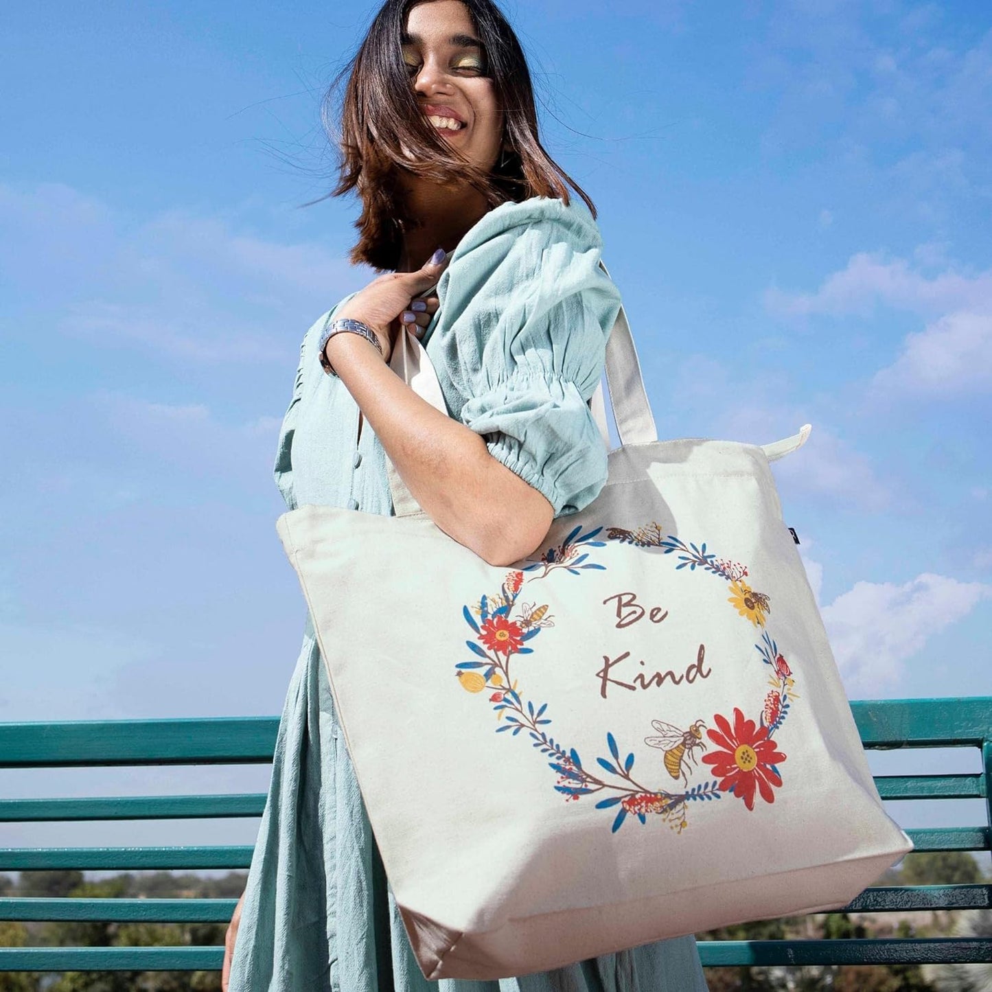 Stylish & Eco-Friendly Large Zipper Tote Bags for Women – 100% Cotton, Spacious & Sustainable