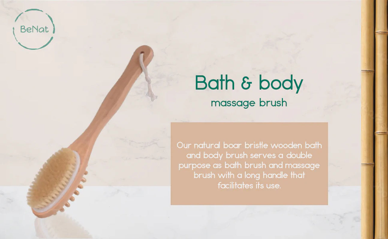 Eco-Friendly Boar Bristle Bath & Massage Brush – Dual-Purpose Wooden Brush with Long Handle