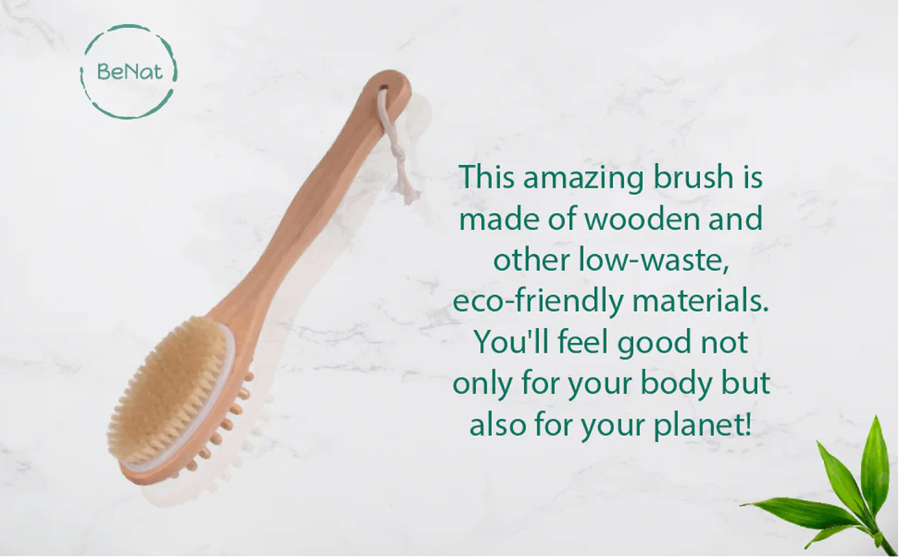 Eco-Friendly Boar Bristle Bath & Massage Brush – Dual-Purpose Wooden Brush with Long Handle