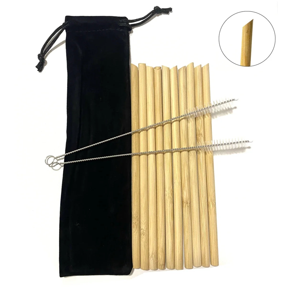 Sustainable Reusable Bamboo Straws – 10 Pcs Eco-Friendly Biodegradable Straws with Cleaning Brushes – Perfect for Cocktails, Milkshakes, and Cold Drinks