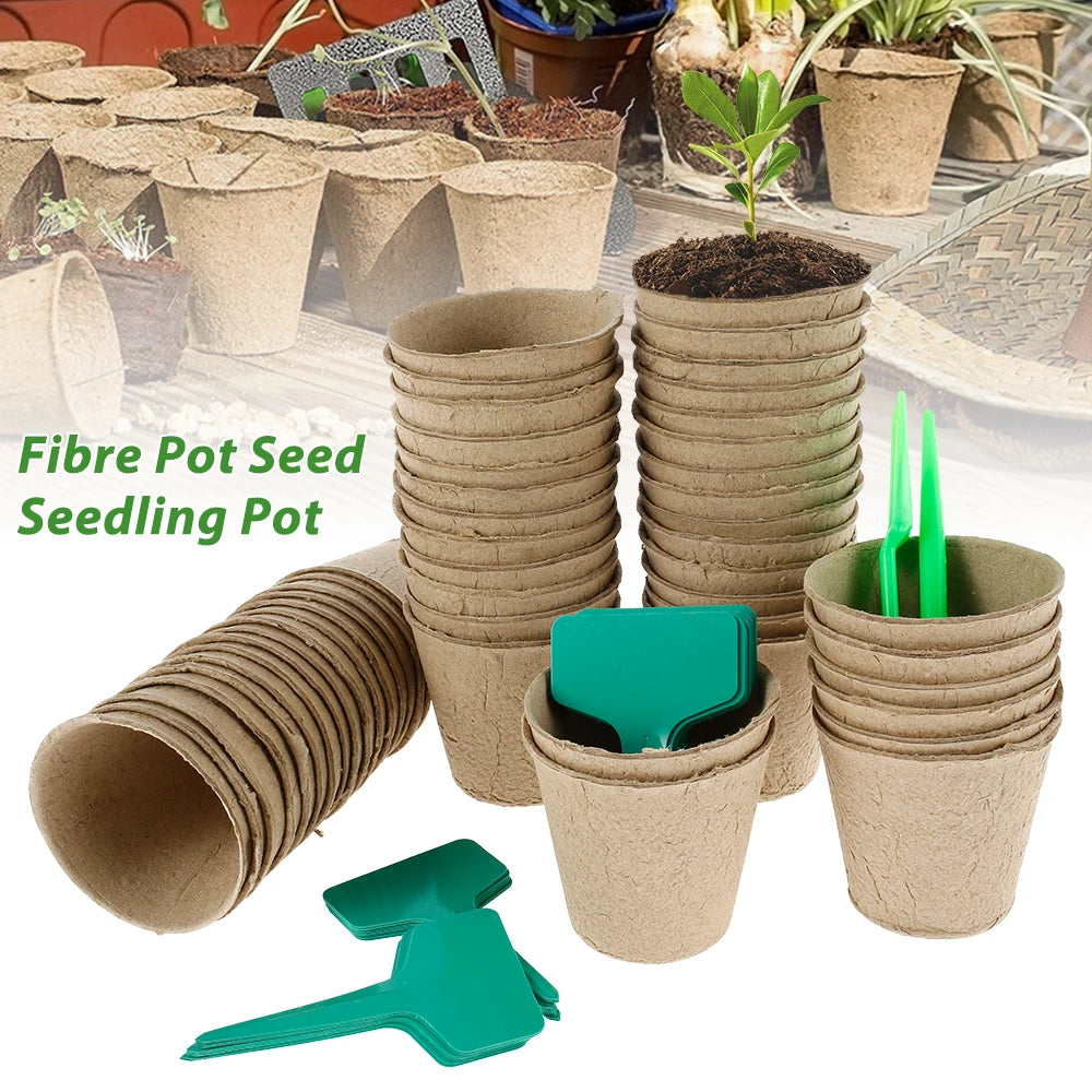 50Pcs Biodegradable Peat Nursery Pots – Eco-Friendly Seed Starter Kit with Plant Labels for Flowers, Vegetables & Herbs