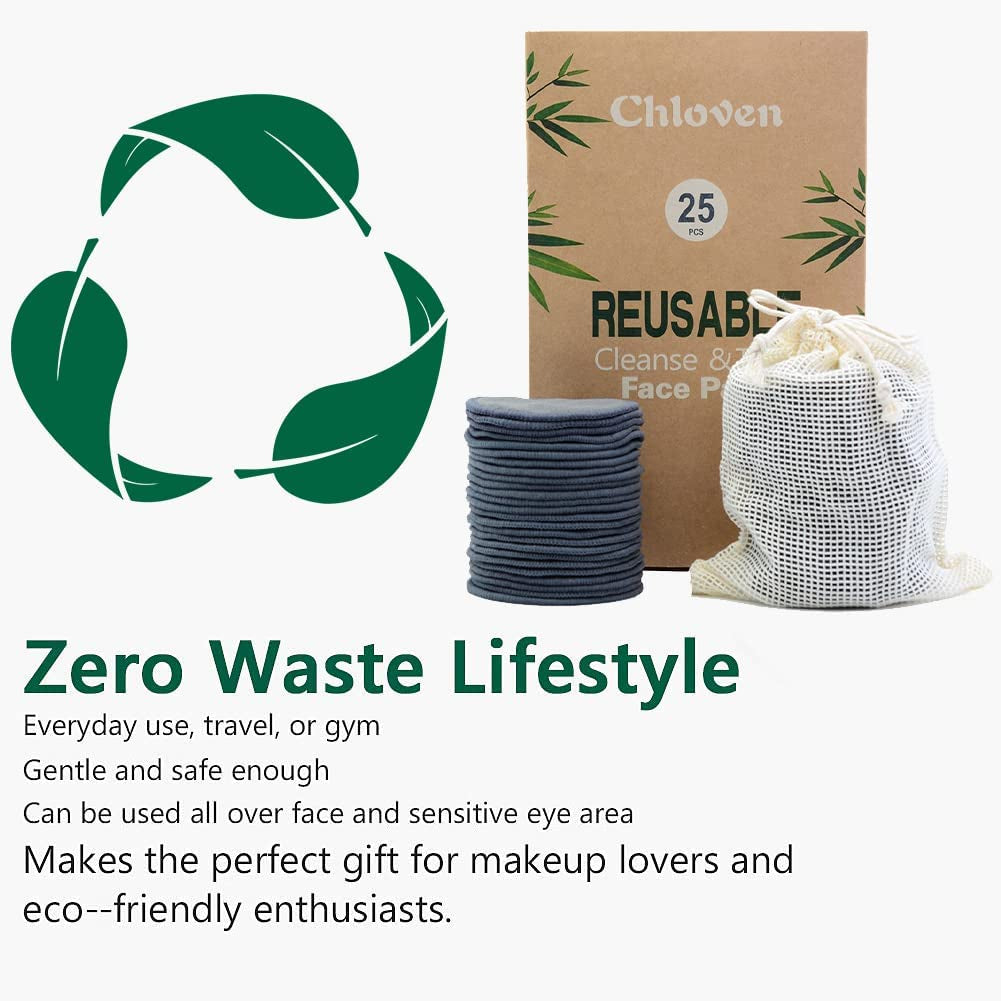 Eco-Friendly Reusable Makeup Remover Pads – Zero Waste, Sustainable Bamboo Cotton Pads with Laundry Bag & Storage Box | 25 Pack