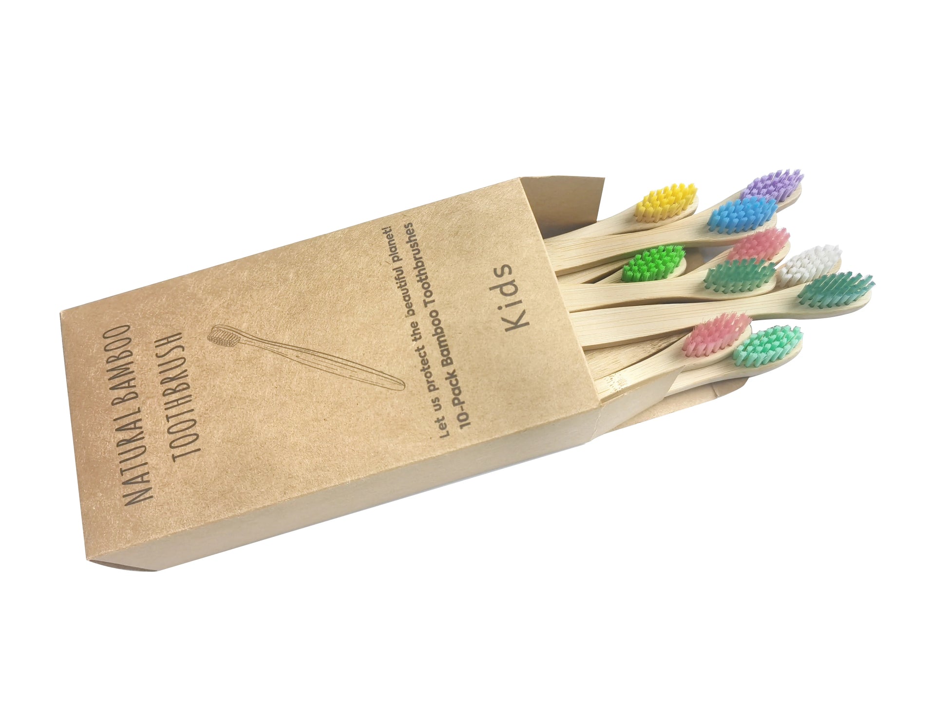 Eco-Friendly Organic Bamboo Kids Toothbrush – 10 Soft Bristle Colors, Biodegradable Handle, BPA-Free