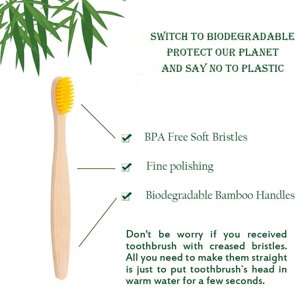 Eco-Friendly Organic Bamboo Kids Toothbrush – 10 Soft Bristle Colors, Biodegradable Handle, BPA-Free