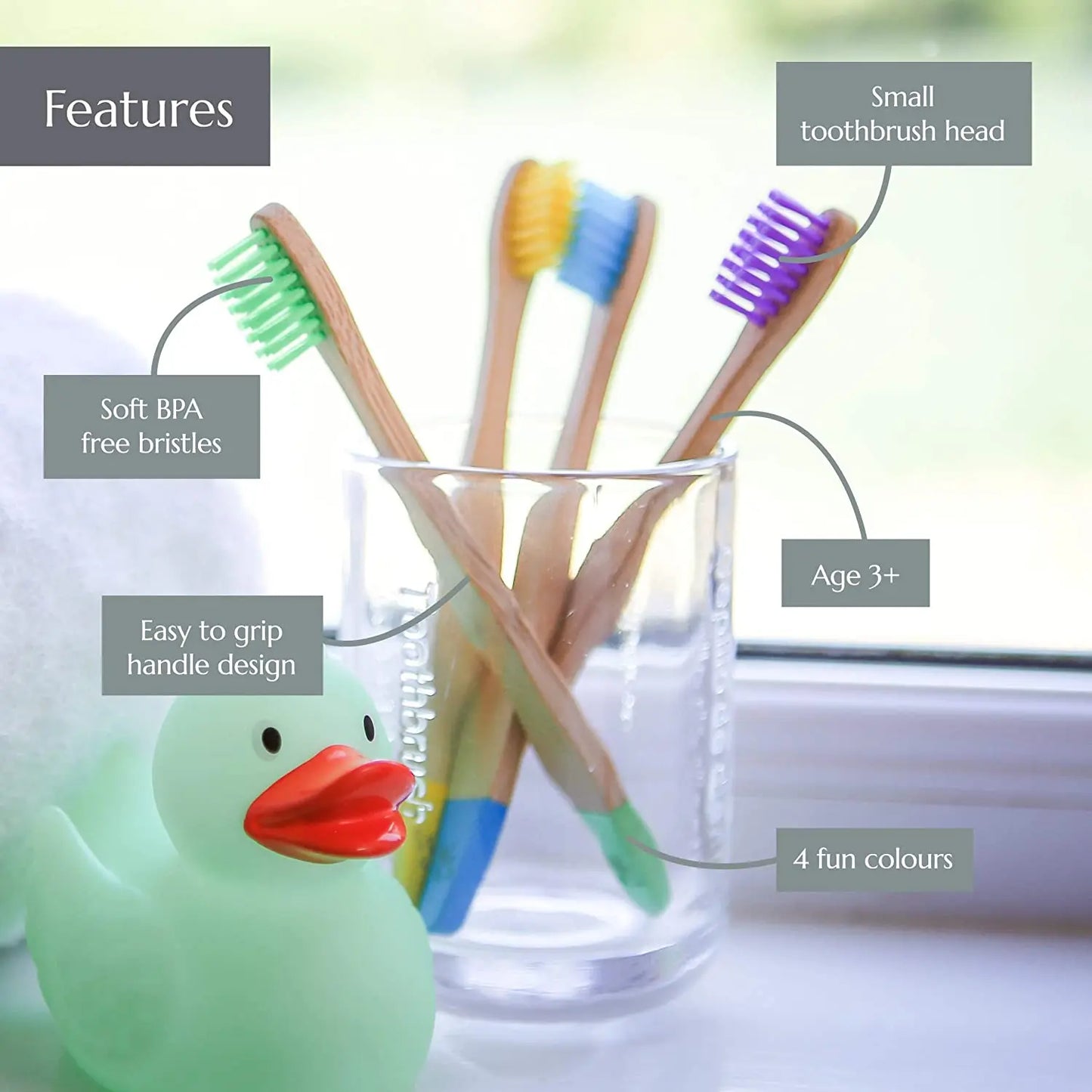 Eco-Friendly Organic Bamboo Kids Toothbrush – 10 Soft Bristle Colors, Biodegradable Handle, BPA-Free