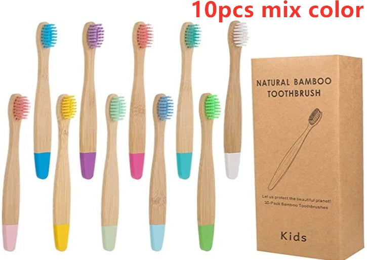 Eco-Friendly Organic Bamboo Kids Toothbrush – 10 Soft Bristle Colors, Biodegradable Handle, BPA-Free