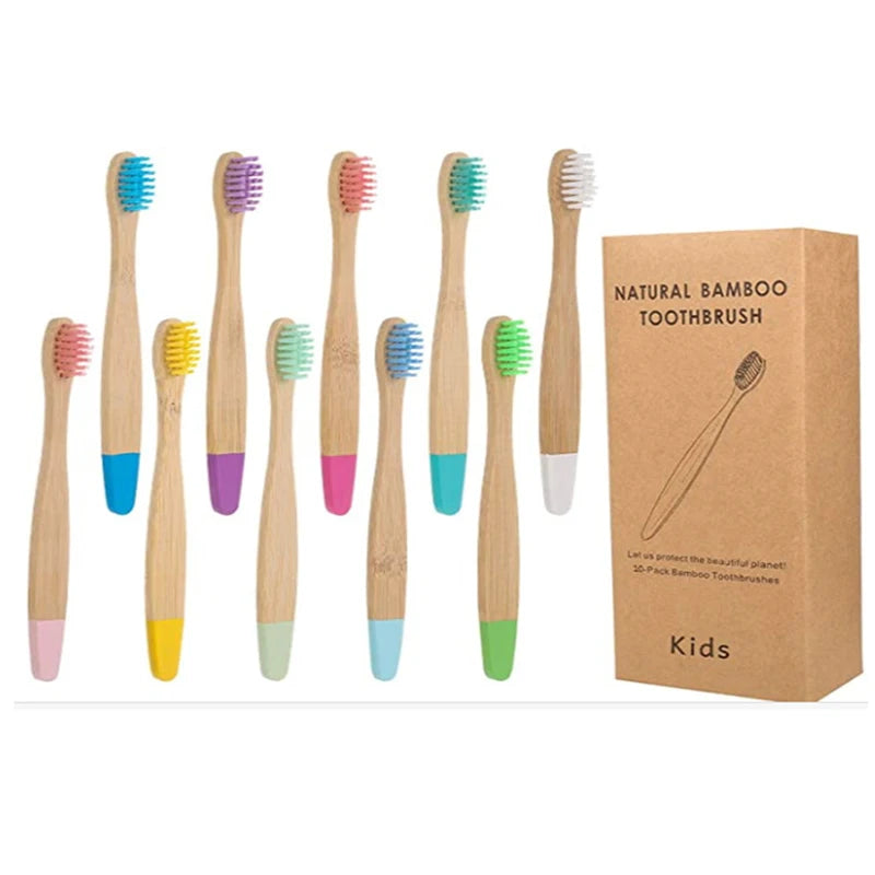 Eco-Friendly Organic Bamboo Kids Toothbrush – 10 Soft Bristle Colors, Biodegradable Handle, BPA-Free