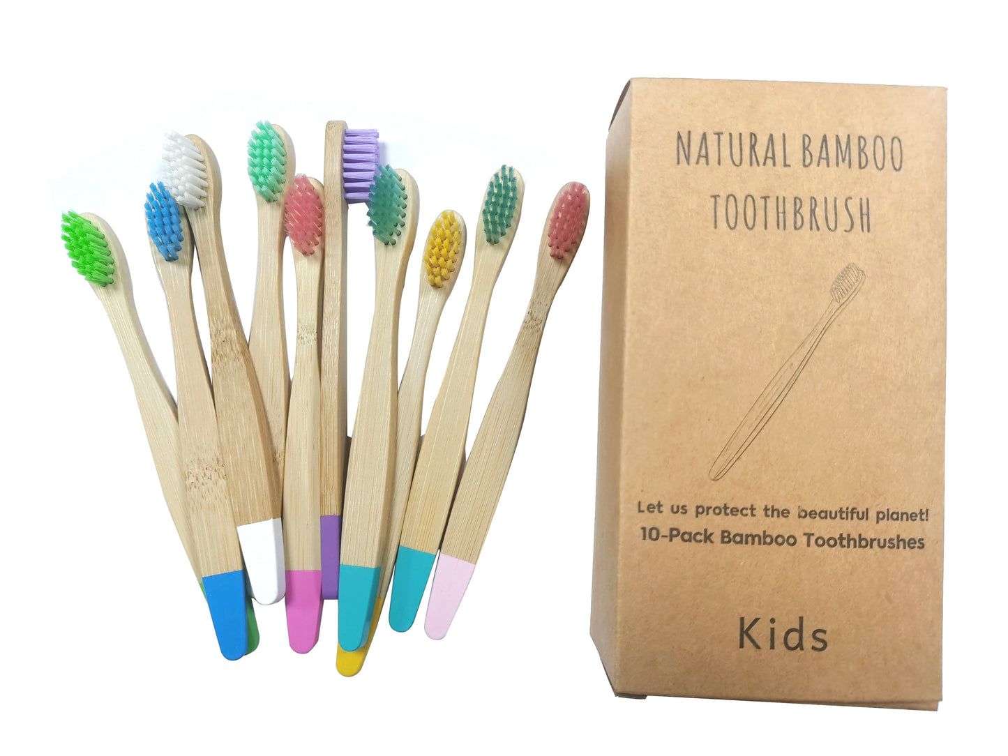 Eco-Friendly Organic Bamboo Kids Toothbrush – 10 Soft Bristle Colors, Biodegradable Handle, BPA-Free