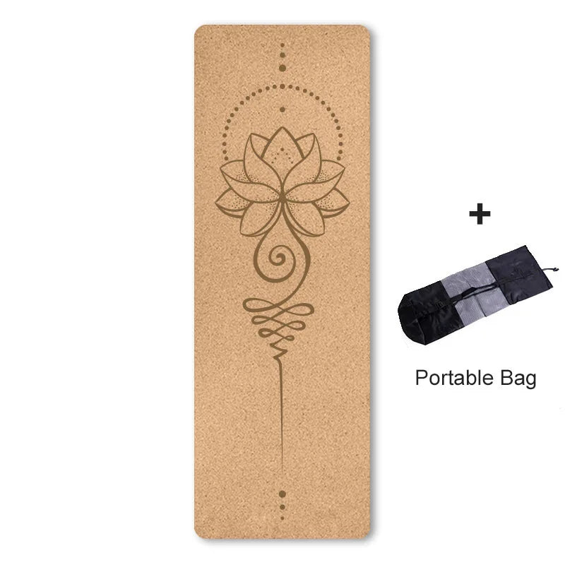 4mm Eco-Friendly Non-Slip Cork TPE Yoga Mat - Sweat Absorbing, Pilates & Fitness Pad with Carry Bag