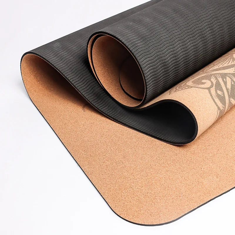 4mm Eco-Friendly Non-Slip Cork TPE Yoga Mat - Sweat Absorbing, Pilates & Fitness Pad with Carry Bag