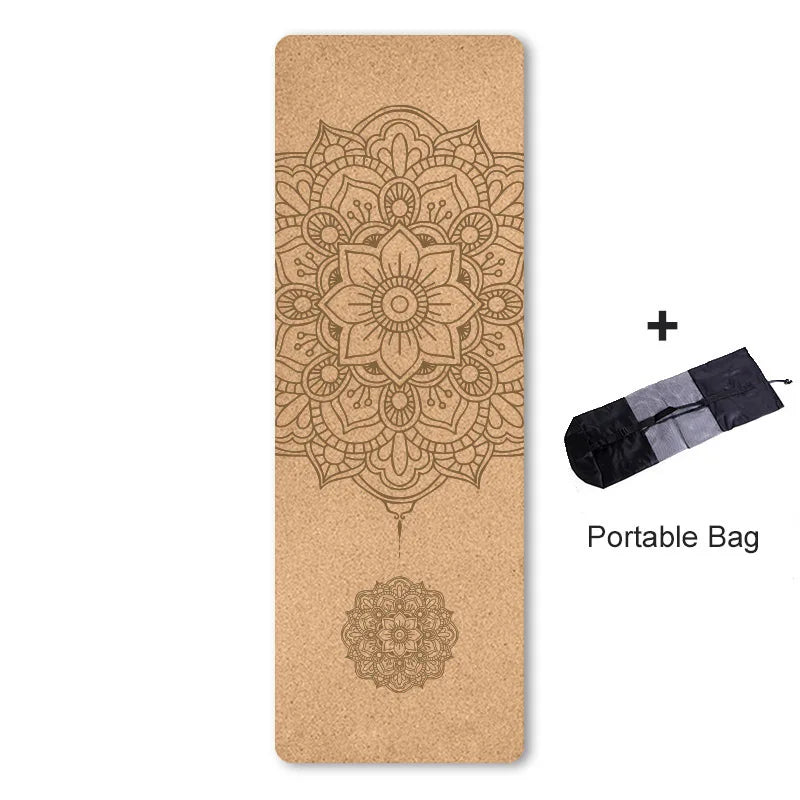 4mm Eco-Friendly Non-Slip Cork TPE Yoga Mat - Sweat Absorbing, Pilates & Fitness Pad with Carry Bag