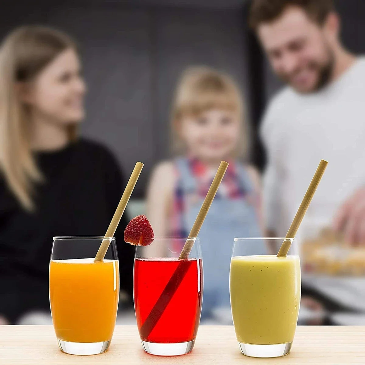 Sustainable Reusable Bamboo Straws – 10 Pcs Eco-Friendly Biodegradable Straws with Cleaning Brushes – Perfect for Cocktails, Milkshakes, and Cold Drinks