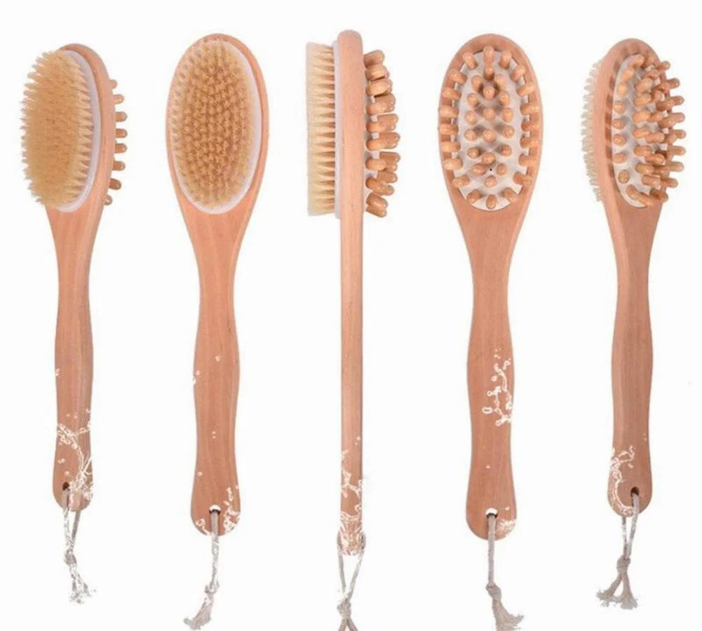 Eco-Friendly Boar Bristle Bath & Massage Brush – Dual-Purpose Wooden Brush with Long Handle