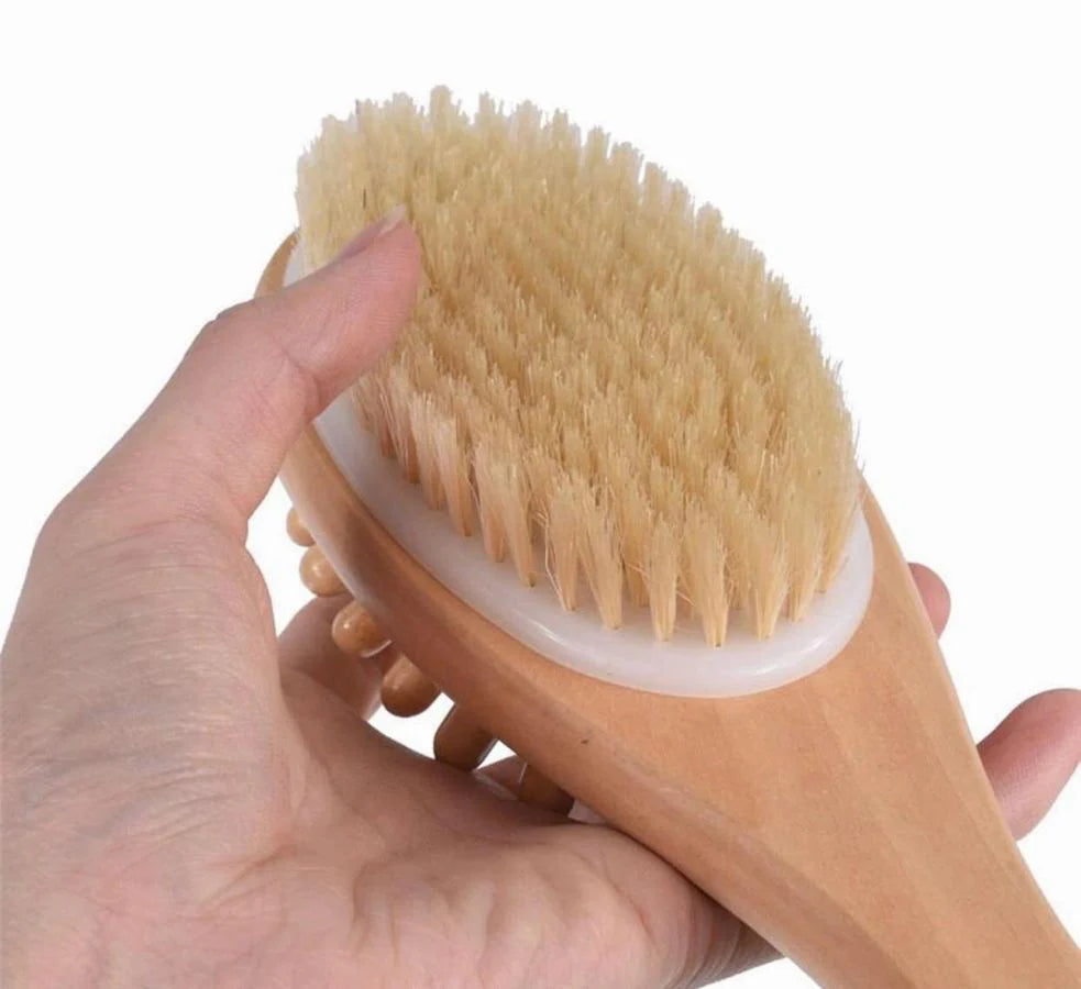 Eco-Friendly Boar Bristle Bath & Massage Brush – Dual-Purpose Wooden Brush with Long Handle