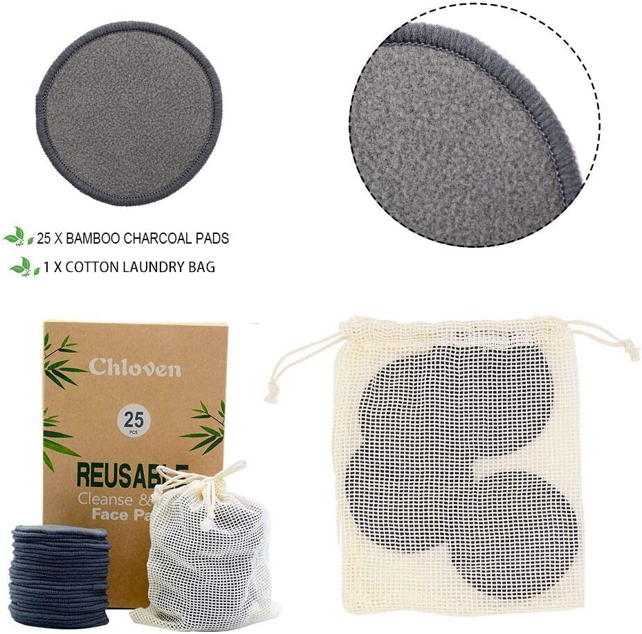 Eco-Friendly Reusable Makeup Remover Pads – Zero Waste, Sustainable Bamboo Cotton Pads with Laundry Bag & Storage Box | 25 Pack