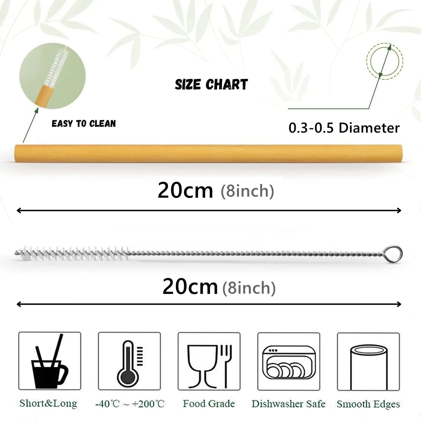 Sustainable Reusable Bamboo Straws – 10 Pcs Eco-Friendly Biodegradable Straws with Cleaning Brushes – Perfect for Cocktails, Milkshakes, and Cold Drinks